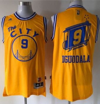 Golden State Warriors #9 Andre Iguodala Gold Throwback The City Stitched NBA Jersey