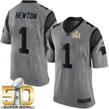 Nike Carolina Panthers #1 Cam Newton Gray Super Bowl 50 Men's Stitched NFL Limited Gridiron Gray Jersey