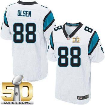 Nike Carolina Panthers #88 Greg Olsen White Super Bowl 50 Men's Stitched NFL Elite Jersey