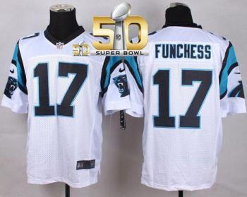 Nike Carolina Panthers #17 Devin Funchess White Super Bowl 50 Men's Stitched NFL Elite Jersey