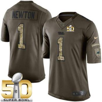 Nike Carolina Panthers #1 Cam Newton Green Super Bowl 50 Men's Stitched NFL Limited Salute To Service Jersey