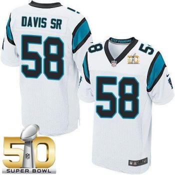 Nike Carolina Panthers #58 Thomas Davis Sr White Super Bowl 50 Men's Stitched NFL Elite Jersey