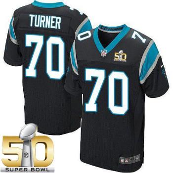 Nike Carolina Panthers #70 Trai Turner Black Team Color Super Bowl 50 Men's Stitched NFL Elite Jersey