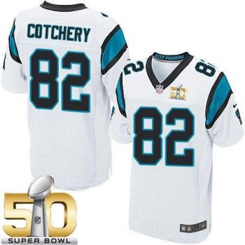 Nike Carolina Panthers #82 Jerricho Cotchery White Super Bowl 50 Men's Stitched NFL Elite Jersey