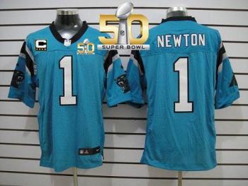 Nike Carolina Panthers #1 Cam Newton Blue Alternate With C Patch Super Bowl 50 Men's Stitched NFL Elite Jersey