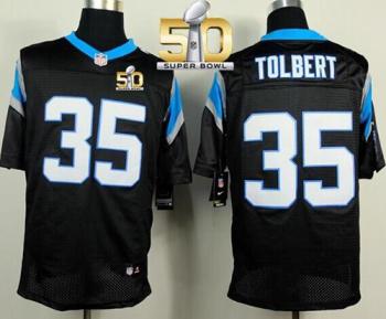 Nike Carolina Panthers #35 Mike Tolbert Black Team Color Super Bowl 50 Men's Stitched NFL Elite Jersey