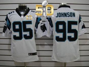 Nike Carolina Panthers #95 Charles Johnson White Super Bowl 50 Men's Stitched NFL Elite Jersey