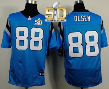 Nike Carolina Panthers #88 Greg Olsen Blue Alternate Super Bowl 50 Men's Stitched NFL Elite Jersey