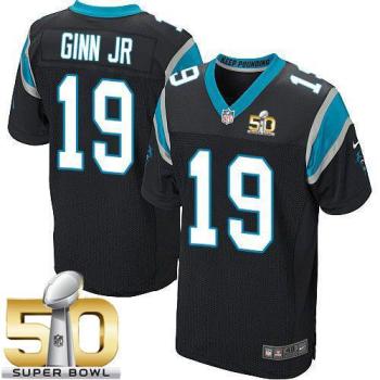 Nike Carolina Panthers #19 Ted Ginn Jr Black Team Color Super Bowl 50 Men's Stitched NFL Elite Jersey