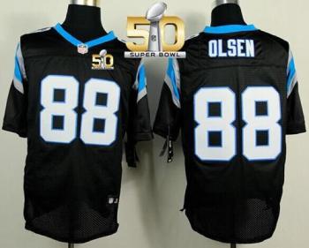 Nike Carolina Panthers #88 Greg Olsen Black Team Color Super Bowl 50 Men's Stitched NFL Elite Jersey