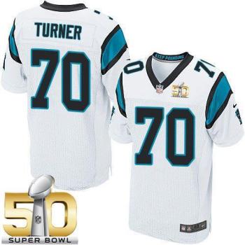 Nike Carolina Panthers #70 Trai Turner White Super Bowl 50 Men's Stitched NFL Elite Jersey