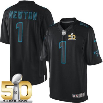 Nike Carolina Panthers #1 Cam Newton Black Super Bowl 50 Men's Stitched NFL Impact Limited Jersey