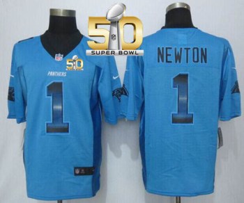 Nike Carolina Panthers #1 Cam Newton Blue Alternate Super Bowl 50 Men's Stitched NFL Limited Strobe Jersey