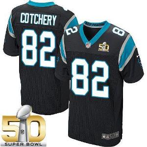 Nike Carolina Panthers #82 Jerricho Cotchery Black Team Color Super Bowl 50 Men's Stitched NFL Elite Jersey