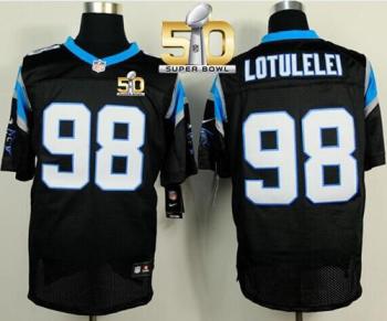 Nike Carolina Panthers #98 Star Lotulelei Black Team Color Super Bowl 50 Men's Stitched NFL Elite Jersey