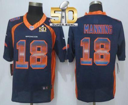 Nike Denver Broncos #18 Peyton Manning Navy Blue Alternate Super Bowl 50 Men's Stitched NFL Limited Strobe Jersey