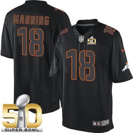 Nike Denver Broncos #18 Peyton Manning Black Super Bowl 50 Men's Stitched NFL Impact Limited Jersey