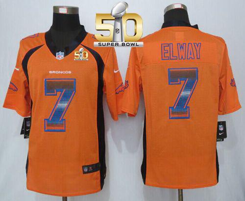 Nike Denver Broncos #7 John Elway Orange Team Color Super Bowl 50 Men's Stitched NFL Limited Strobe Jersey