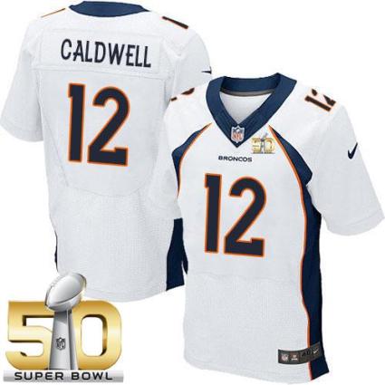 Nike Denver Broncos #12 Andre Caldwell White Super Bowl 50 Men's Stitched NFL New Elite Jersey