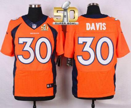Nike Denver Broncos #30 Terrell Davis Orange Team Color Super Bowl 50 Men's Stitched NFL Elite Jersey
