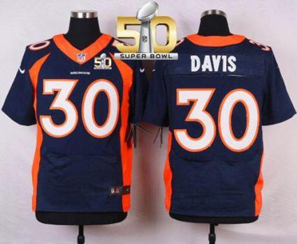 Nike Denver Broncos #30 Terrell Davis Navy Blue Alternate Super Bowl 50 Men's Stitched NFL New Elite Jersey