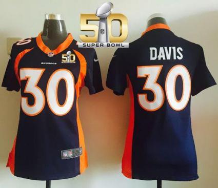 Women Nike Broncos #30 Terrell Davis Blue Alternate Super Bowl 50 NFL New Elite Jersey