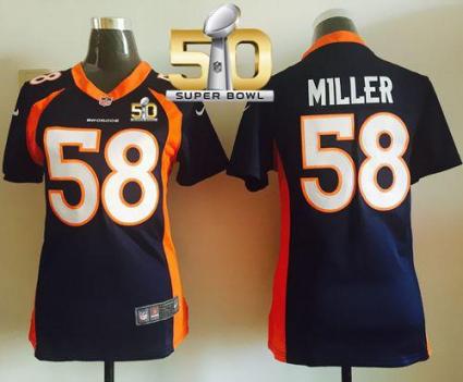 Women Nike Broncos #58 Von Miller Blue Alternate Super Bowl 50 NFL Elite Jersey