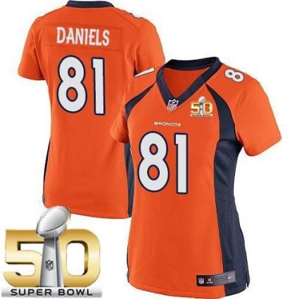 Women Nike Broncos #81 Owen Daniels Orange Team Color Super Bowl 50 Stitched NFL New Elite Jersey