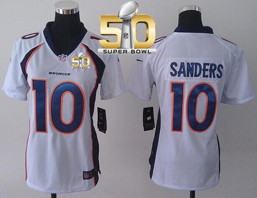 Women Nike Broncos #10 Emmanuel Sanders White Super Bowl 50 Stitched NFL New Elite Jersey