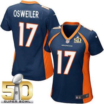 Women Nike Broncos #17 Brock Osweiler Blue Alternate Super Bowl 50 NFL New Elite Jersey
