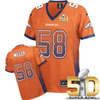 Women Nike Broncos #58 Von Miller Orange Team Color Super Bowl 50 NFL Elite Drift Fashion Jersey