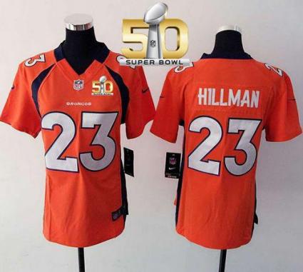 Women Nike Broncos #23 Ronnie Hillman Orange Team Color Super Bowl 50 NFL Elite Jersey
