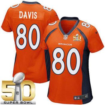Women Nike Broncos #80 Vernon Davis Orange Team Color Super Bowl 50 Stitched NFL New Elite Jersey
