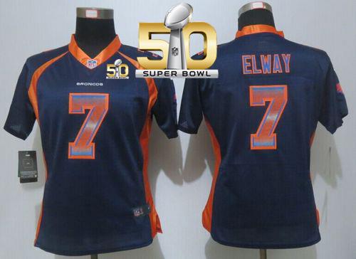 Women Nike Broncos #7 John Elway Blue Alternate Super Bowl 50 Stitched NFL Elite Strobe Jersey