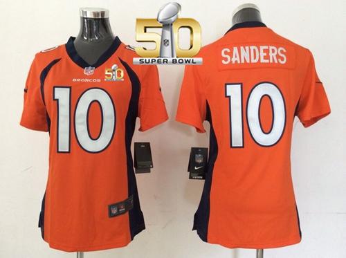 Women Nike Broncos #10 Emmanuel Sanders Orange Team Color Super Bowl 50 Stitched NFL New Elite Jersey