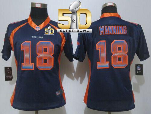 Women Nike Broncos #18 Peyton Manning Blue Alternate Super Bowl 50 NFL Elite Strobe Jersey