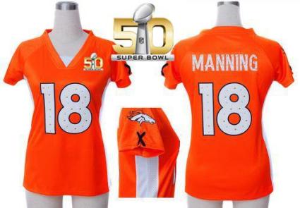Women Nike Broncos #18 Peyton Manning Orange Team Color Draft Him Name & Number Top Super Bowl 50 NFL Elite Jersey