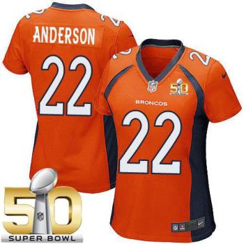 Women Nike Broncos #22 C.J. Anderson Orange Team Color Super Bowl 50 NFL New Elite Jersey
