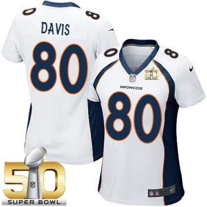 Women Nike Broncos #80 Vernon Davis White Super Bowl 50 Stitched NFL New Elite Jersey