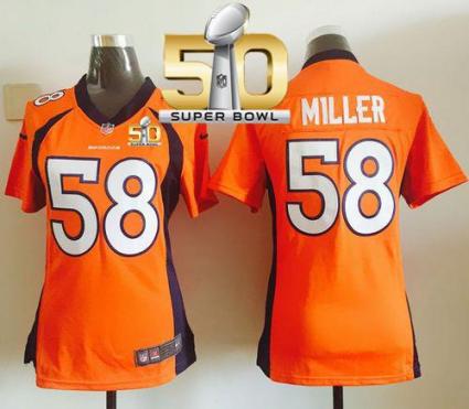 Women Nike Broncos #58 Von Miller Orange Team Color Super Bowl 50 Stitched NFL Elite Jersey
