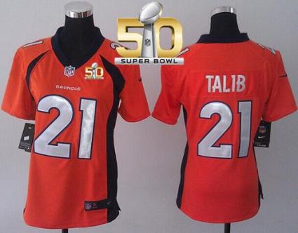 Women Nike Broncos #21 Aqib Talib Orange Team Color Super Bowl 50 NFL New Elite Jersey