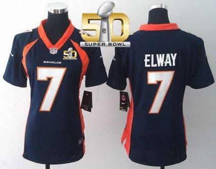 Women Nike Broncos #7 John Elway Blue Alternate Super Bowl 50 Stitched NFL New Elite Jersey