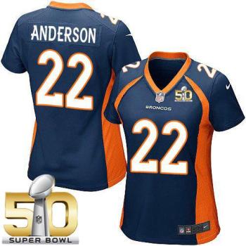 Women Nike Broncos #22 C.J. Anderson Blue Alternate Super Bowl 50 NFL New Elite Jersey