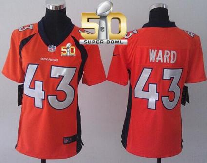 Women Nike Broncos #43 T.J. Ward Orange Team Color Super Bowl 50 NFL New Elite Jersey