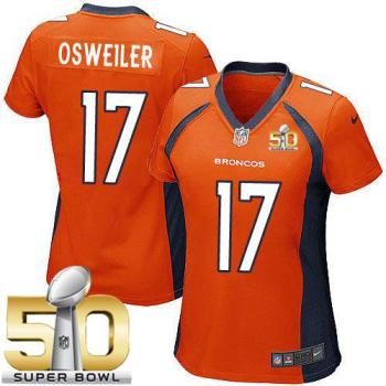 Women Nike Broncos #17 Brock Osweiler Orange Team Color Super Bowl 50 Stitched NFL New Elite Jersey