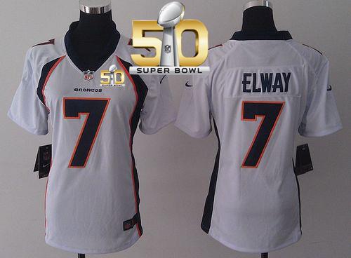 Women Nike Broncos #7 John Elway White Super Bowl 50 Stitched NFL New Elite Jersey