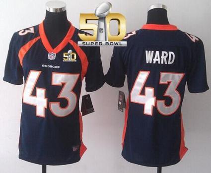 Women Nike Broncos #43 T.J. Ward Blue Alternate Super Bowl 50 NFL New