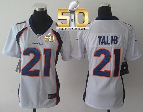Women Nike Broncos #21 Aqib Talib White Super Bowl 50 NFL New Elite Jersey
