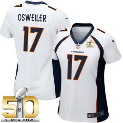 Women Nike Broncos #17 Brock Osweiler White Super Bowl 50 Stitched NFL New Elite Jersey