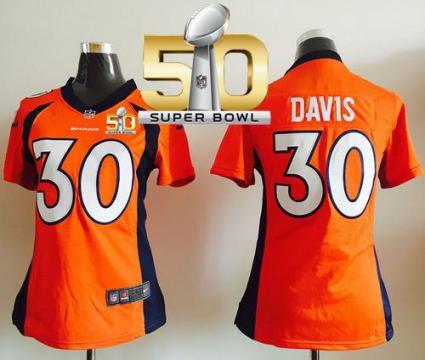 Women Nike Broncos #30 Terrell Davis Orange Team Color Super Bowl 50 NFL New Elite Jersey